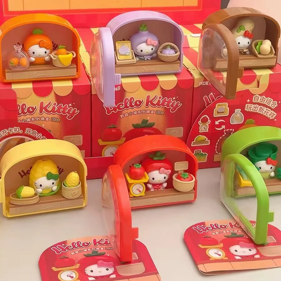 Sanrio Hello Kitty Fresh Veggie Shop Blind Box Official Kawaii Micro Scene Cartoon Figure for Desk Decor Gift Collectible Toy