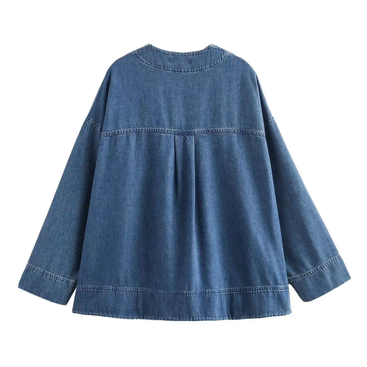 Fashionable Shoulder-Drop Denim Shirt Women's Cross-Border Shopping Trendy Collar Long Sleeve  Color Non-Shrinkage