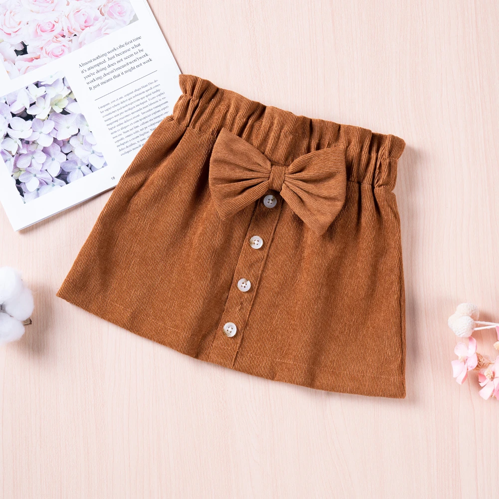 2023 Toddler Girls Bowknot Skirts Mini Clothes Solid Baby Party Buttons Elegant Kids 1-6Y Children\'s Skirt Costumes Autumn