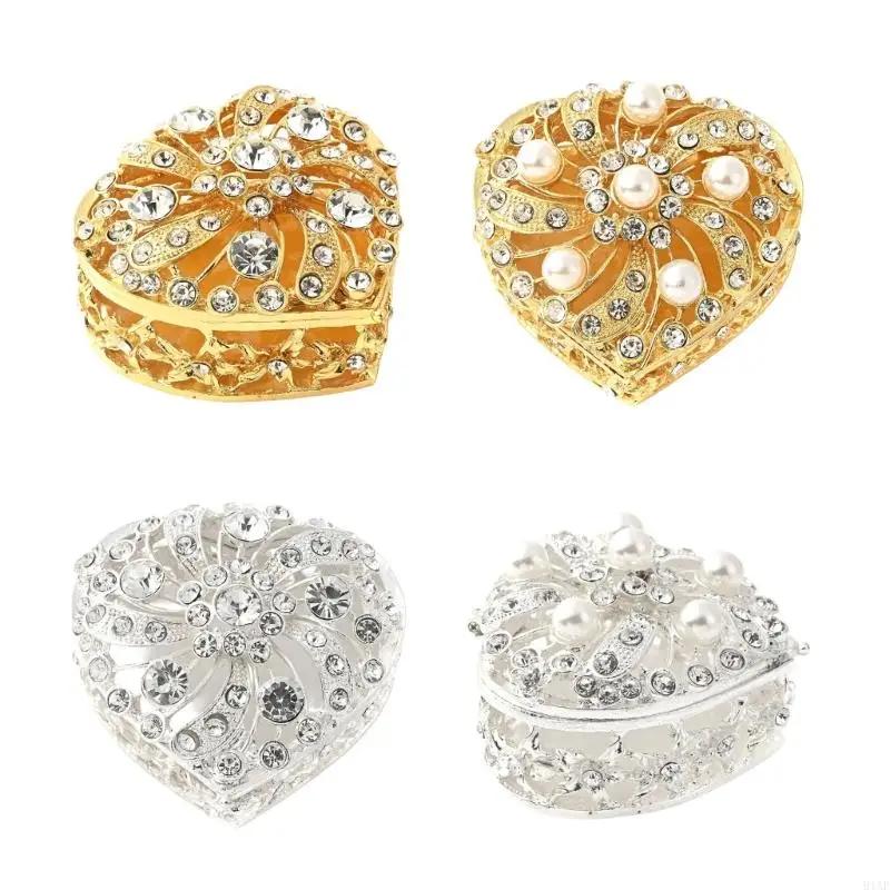 

91AF Элегантная шкатулка для драгоценностей в европейском стиле в форме сердца с акцентом на бриллианты и жемчуг для колец,