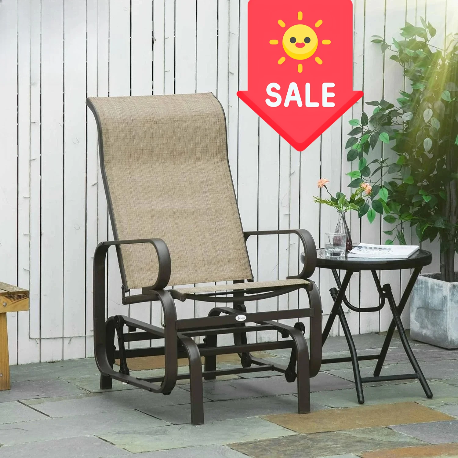 

Outdoor Glider Chair, Gliders for Outside Patio with Smooth Rocking Mechanism and Lightweight Construction for Backyard, Tan