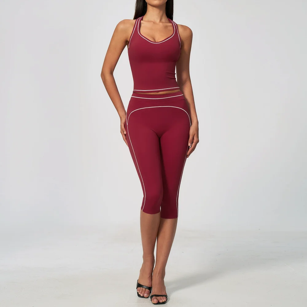 2 Pieces Yoga Set Sports Suits Women's Color Blocking Gym Outdoor Yoga Suit Women Sports Bra High Waist Capri Pants Sportswear