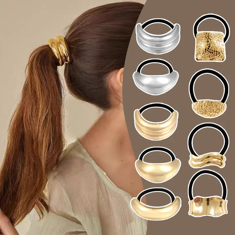 Banda para el pelo de flores rosas de cuero plateado tridimensional, diadema de goma con cola de caballo atada, cuerda para la cabeza, accesorios para el cabello