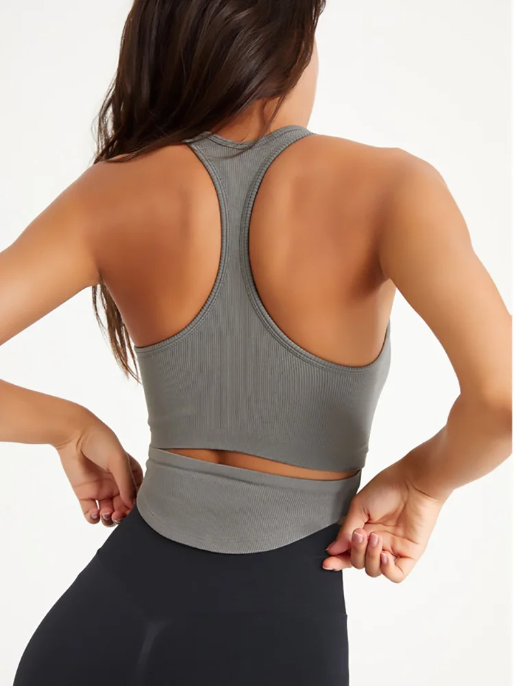 Women Yoga Vest Great Elasticity Gym Sports Crop Tops Fitness Workout Shirts Ribbed Tank Tops