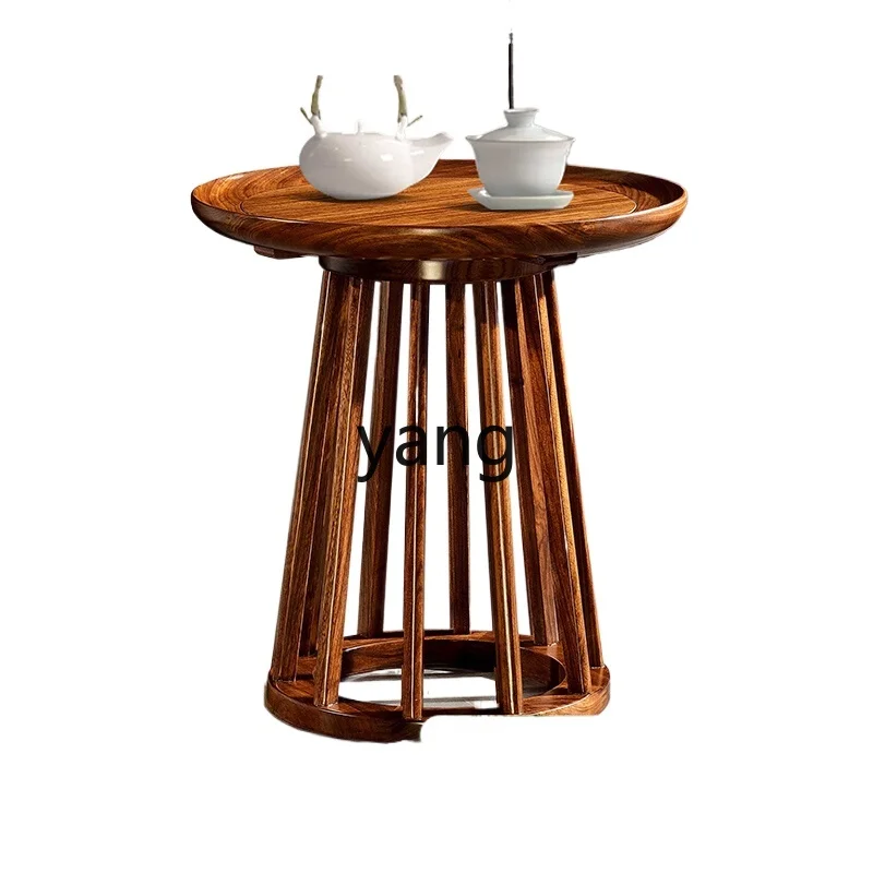 

LTT Modern Chinese Style Solid Wood Small Round Table Simple Black Walnut Wood Corner Table Living Room Sofa Side Table