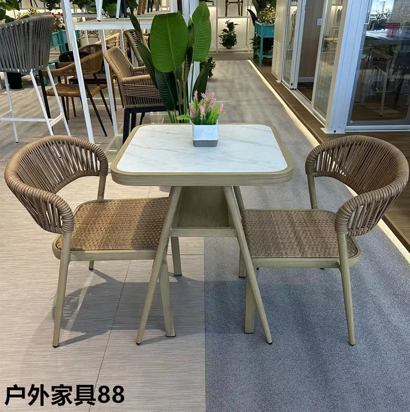 Outdoor table and chairs,leisure net red rattan woven tea table and chairs, one table and two chairs, simple open-air