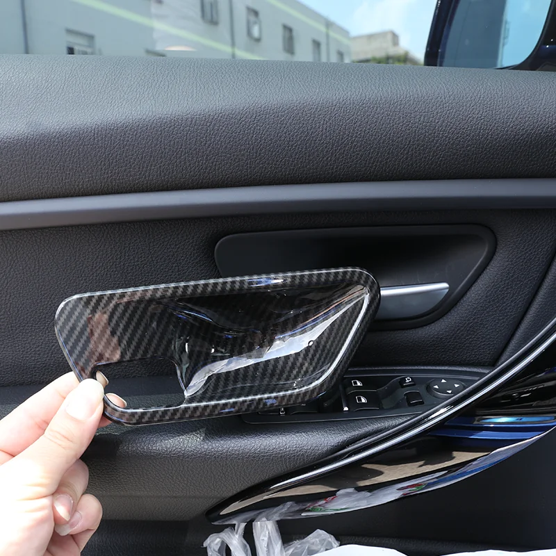4PCS Car Interior ABS Carbon Door Handle Bowl Cover Trim For BMW 3 Series F30 2013 2014 2015 2016 2017 2018 2019 Car Accessories