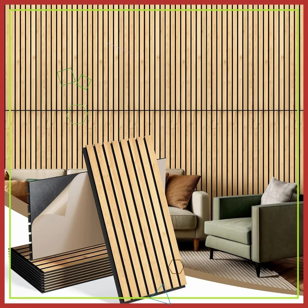 

8 Pack 3D Fluted Acoustic Wood Panels, 11.8"x23.6" Peel and Stick Wall Panels for Interior Decor - Oak