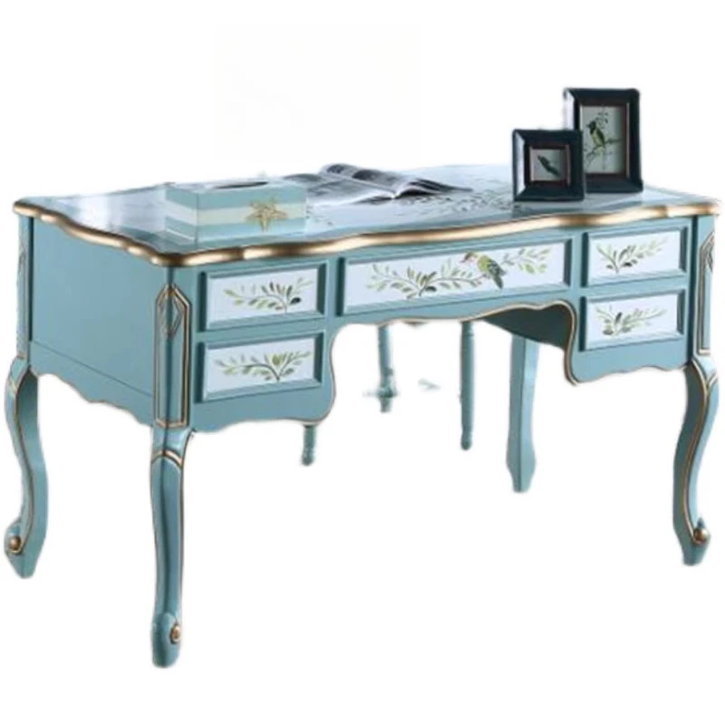 

Solid wood desk American Mediterranean home bedroom computer table seat combination writing desk