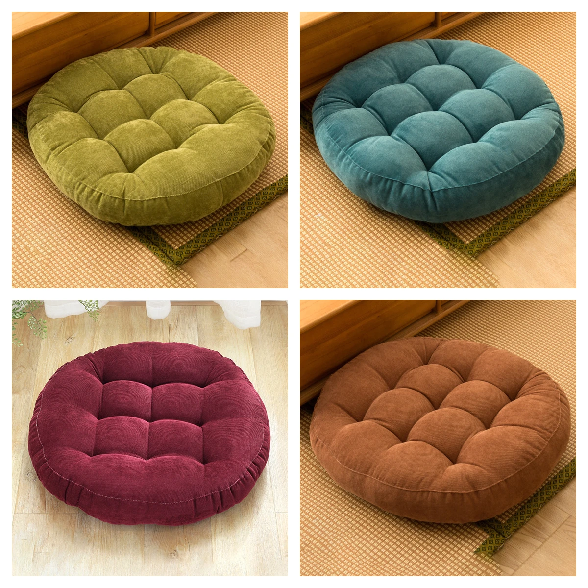 

Round Corduroy Floor Pillow Floor Round Pillow for Seating on Floor Solid Tufted Thick Pad Cushion For Chair Seat Cushions