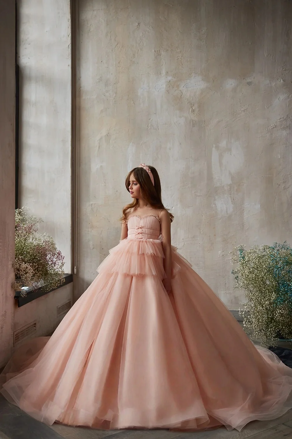 Custom JDY High Spaghetti Strap Tiered Ruffle Tulle Trailing Flower Girl Dress Wedding Party Gown Birthday Pageant Dress فساتين