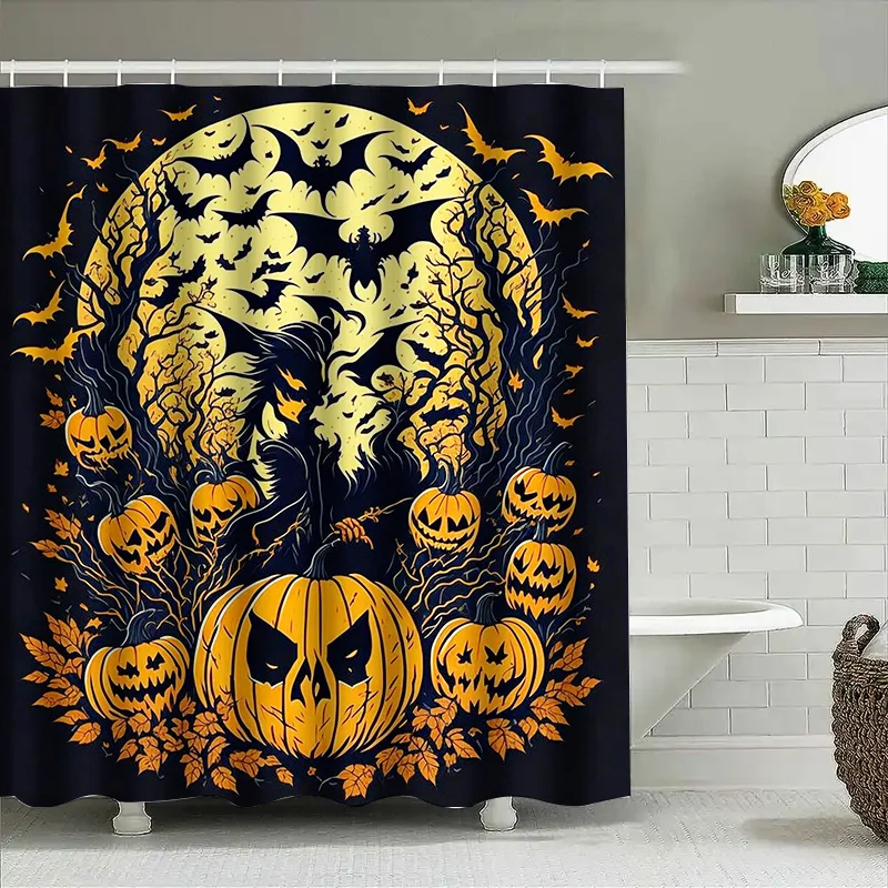 

Tuniu Spooky Halloween Bat Shower Curtain Dark Gothic Decor, Scary Bat Print, Black Backdrop, Home Decor
