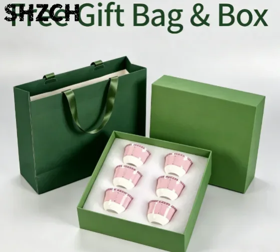 European Light Luxury Colorful 6 Small Teacups, Family Banquet Souvenirs with Gift Box