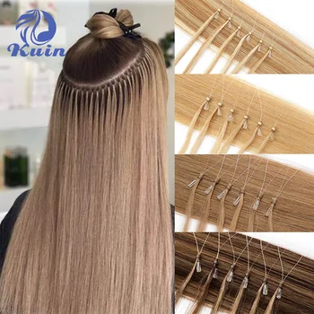 Estensioni dei capelli umani con micro loop dritto Linea di pesca Capelli Fushion 50 pezzi Micro collegamenti Estensioni dei capelli umani Micro loop personalizzato
