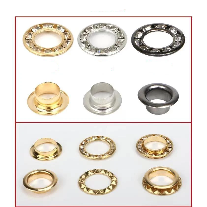 100sets/lot round metal brass rhinestone eyelets 6/9/14mm glass rhinestone grommets clothes decoration diamond buttons