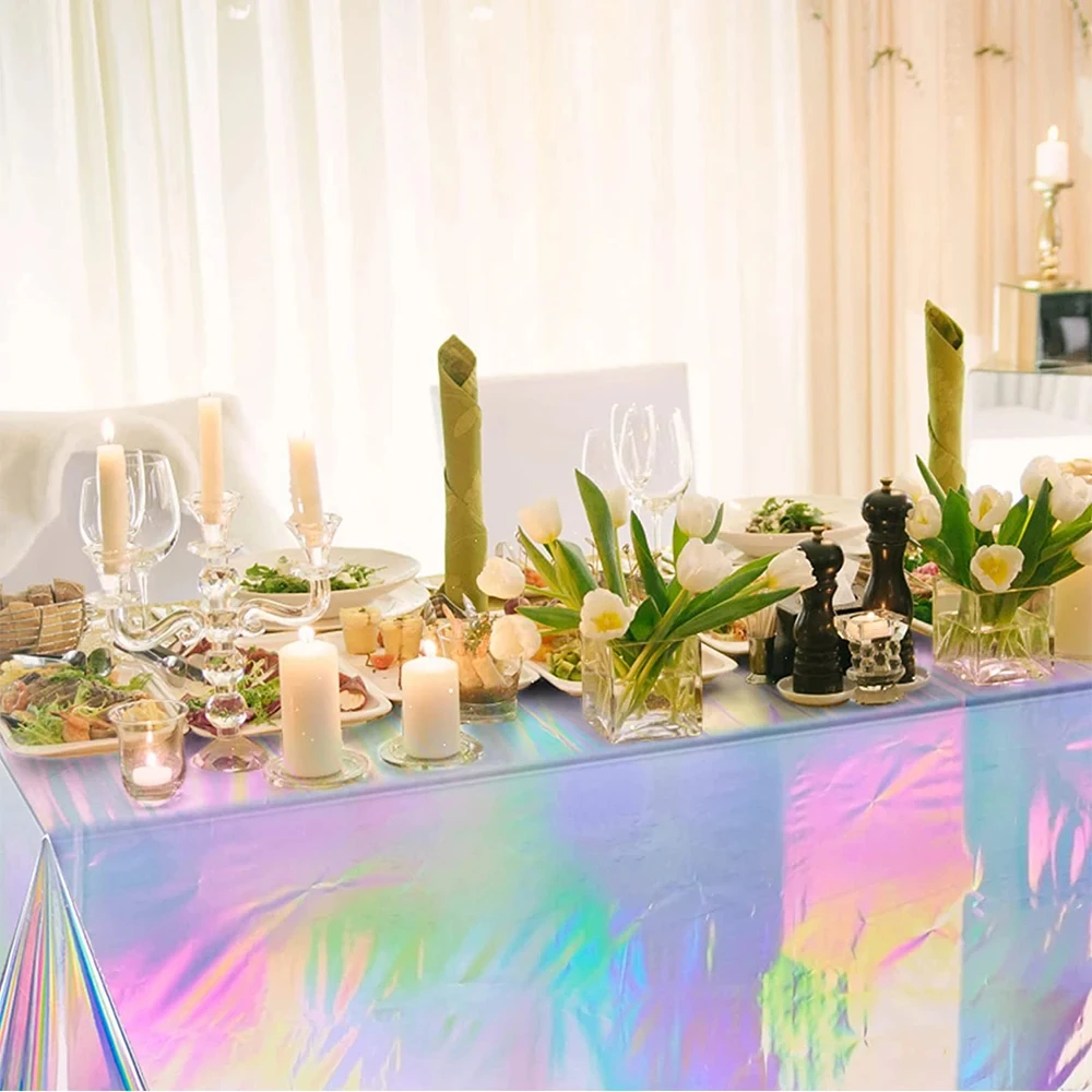 274×137cm Laser Rainbow Theme Tablecloth Plastic Aluminum Foil Tablecloth Wedding 1st Birthday Party Decoration Supplies