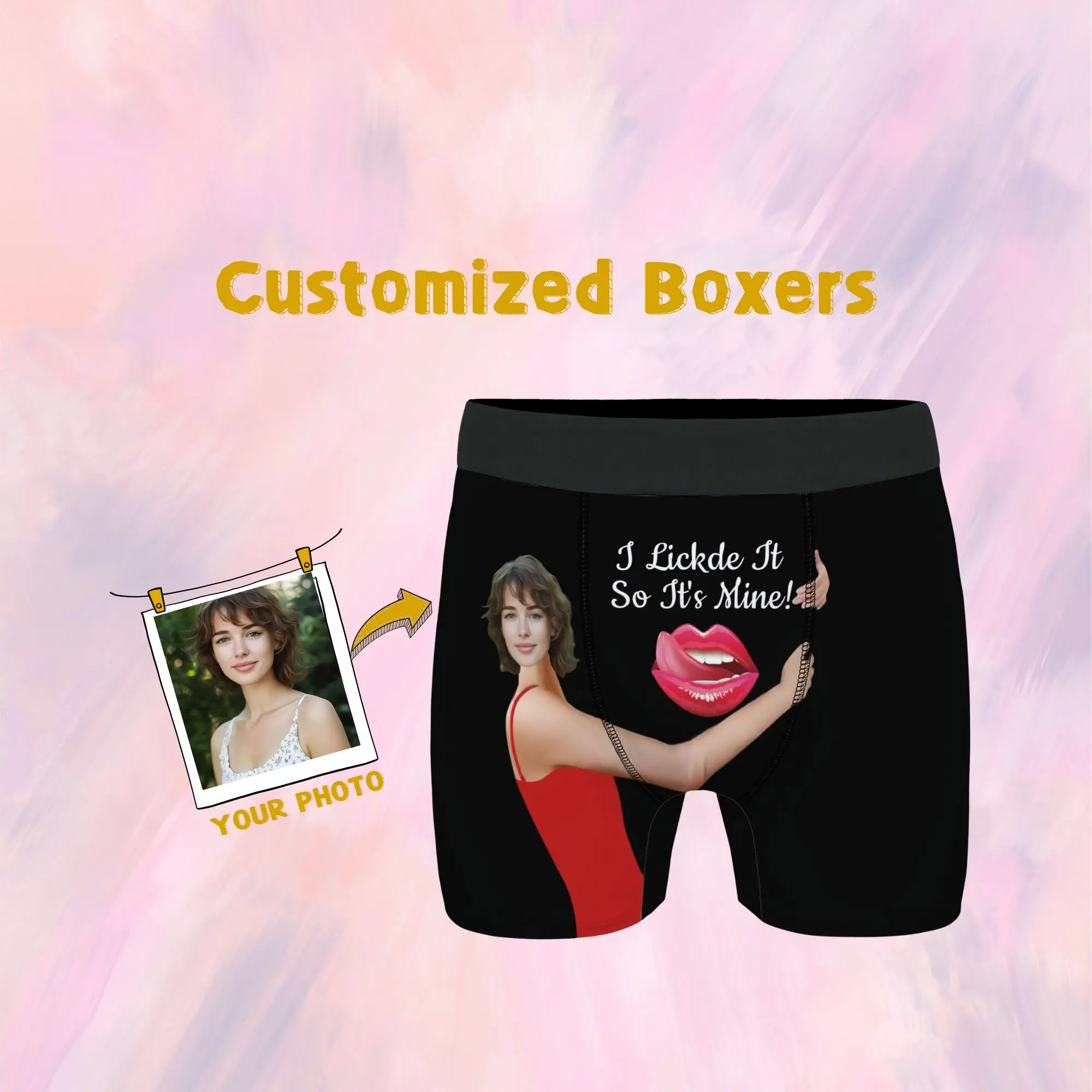 هدية مثيرة مخصصة الوجه الرجال الملاكم ملخصات فستان أحمر الوردي اللسان النص طباعة رومانسية الحلو عيد الحب هدية للذكرى السنوية #1