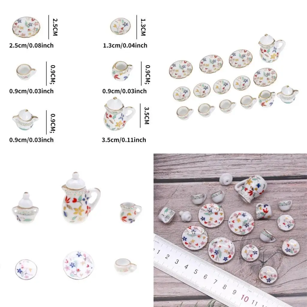 

97BC масштаб 1:12 миниатюрные кукольные домики кухонные аксессуары миниатюрный фарфоровый набор чашек, цветочный мини-чайник,