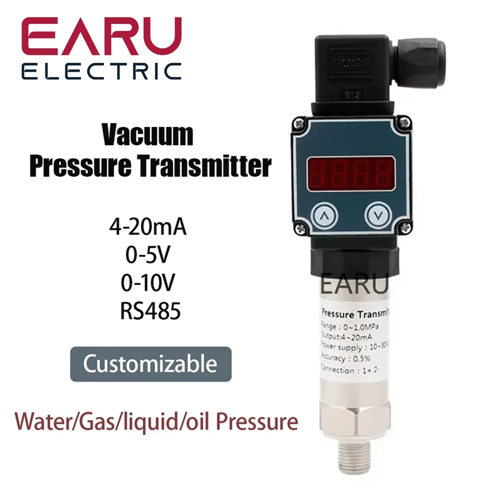 Vacuum Pressure Transmitter Transducer Sensor Controller with Display 0.5% FS High Precision 4-20mA RS485 Output -1-400Bar G1/4