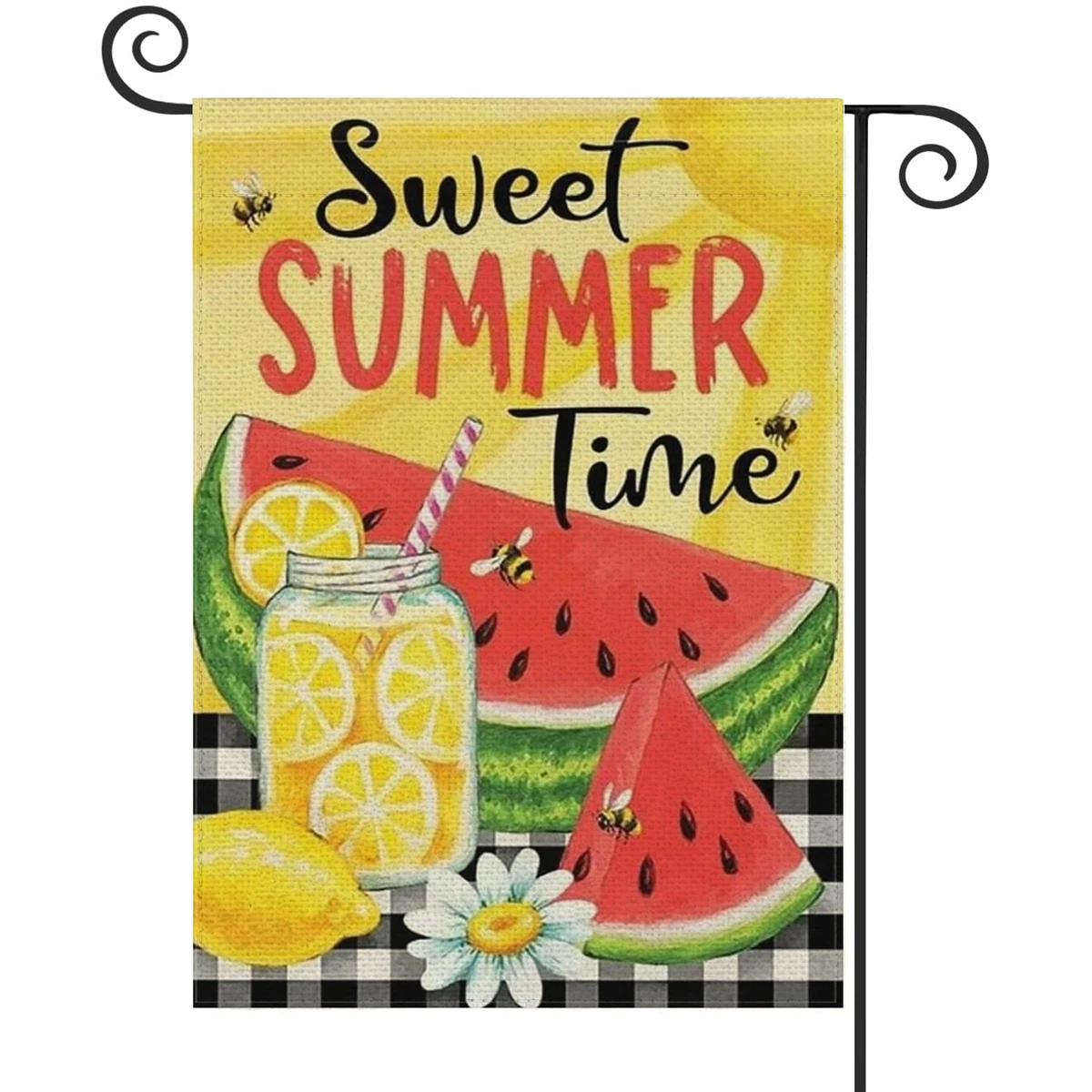 1PC  Sweet Summer Time Pattern Linen Cotton Garden Flag Banner Indoor Outdoor Home Garden Hanging Decor