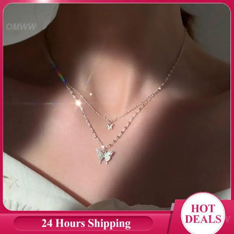 Flash Double Layer Butterfly Pendant Elegant Fashion Retro Multi-functional Necklace For Everyday Wear Joker Necklace