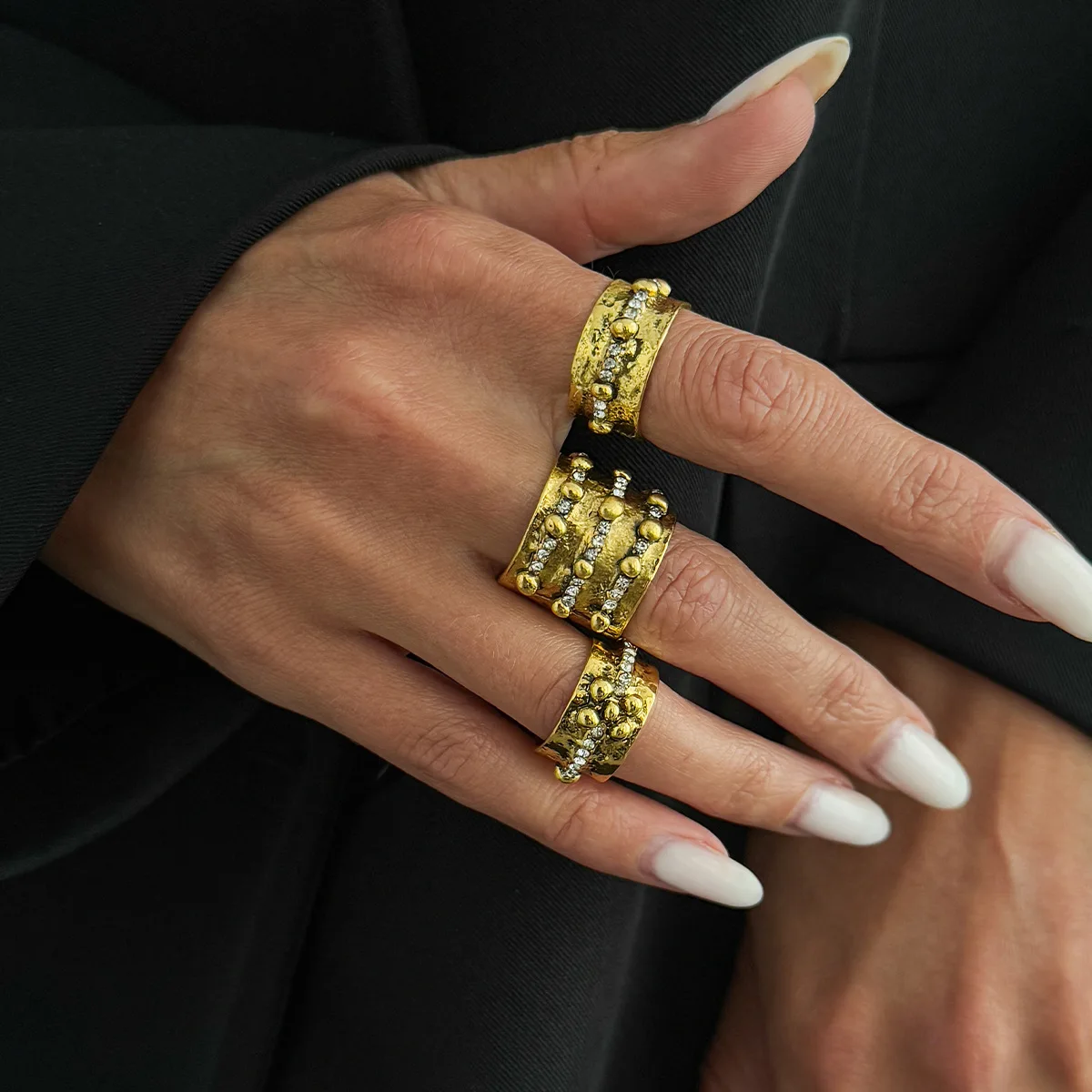 3Pcs Vintage Inlay Rhinestone - Vintage Punk Knuckle Rings Set 评论和价格