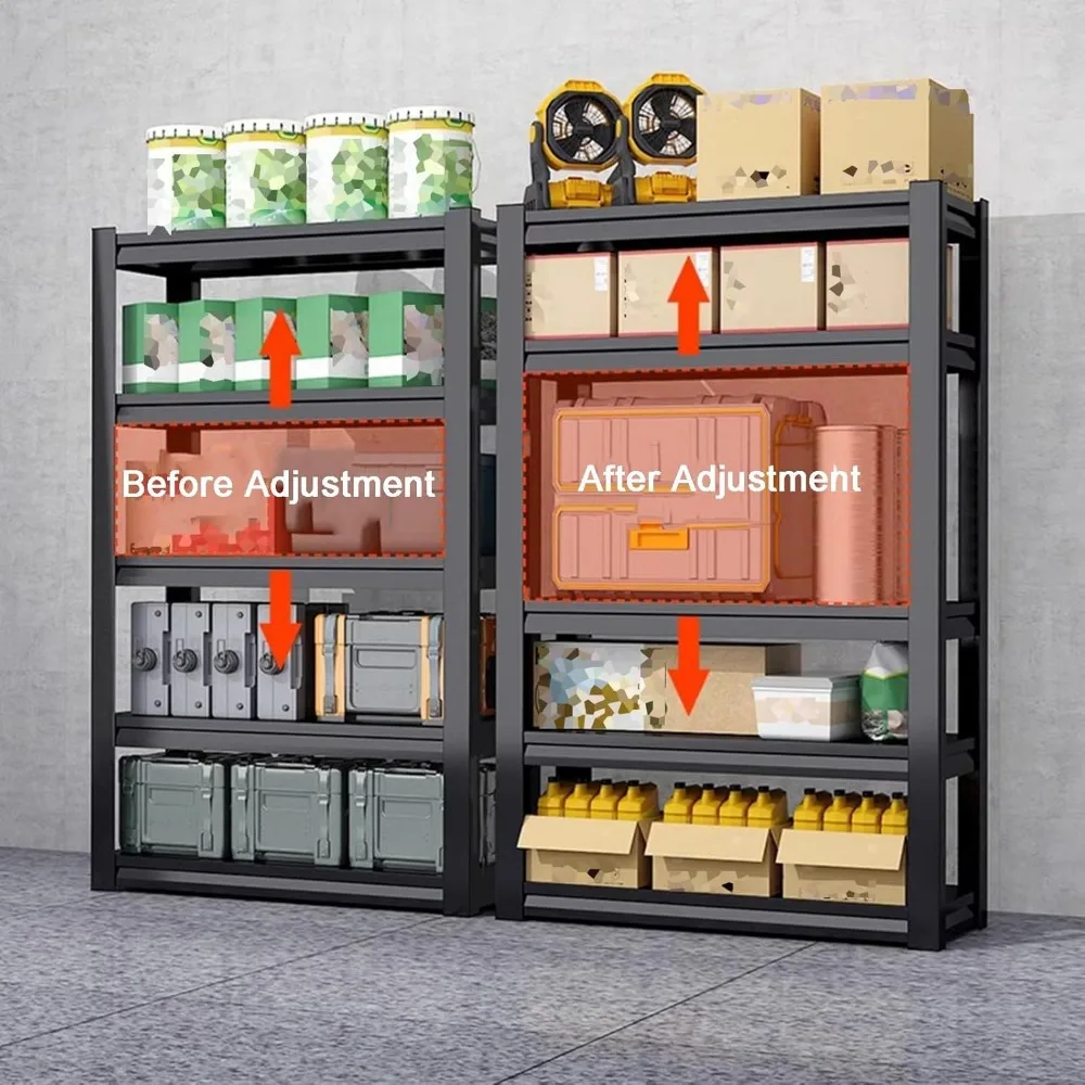 Rak Penyimpanan Logam Kokoh untuk Gudang dan Ruang Bawah Tanah, Tinggi 160cm hingga 183cm, Rak Tugas Berat untuk Organisasi Garasi