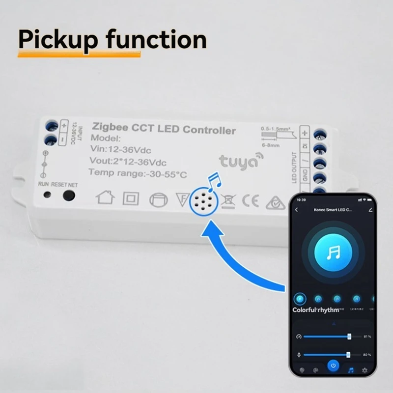 Tuya Zigbee 2811Cob DC12V 36V LED Light Strip Controller Fantasy Light Strip Controller With Sound Pickup Function-Y41A