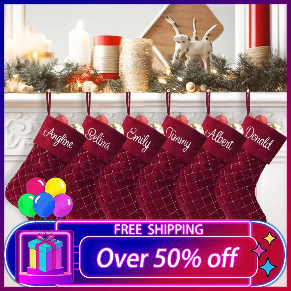 

Christmas Stockings 8 Pack Red Velvet Christmas Stockings with Quilted Cuff Luxury Xmas Stockings Decorations for Holiday Party