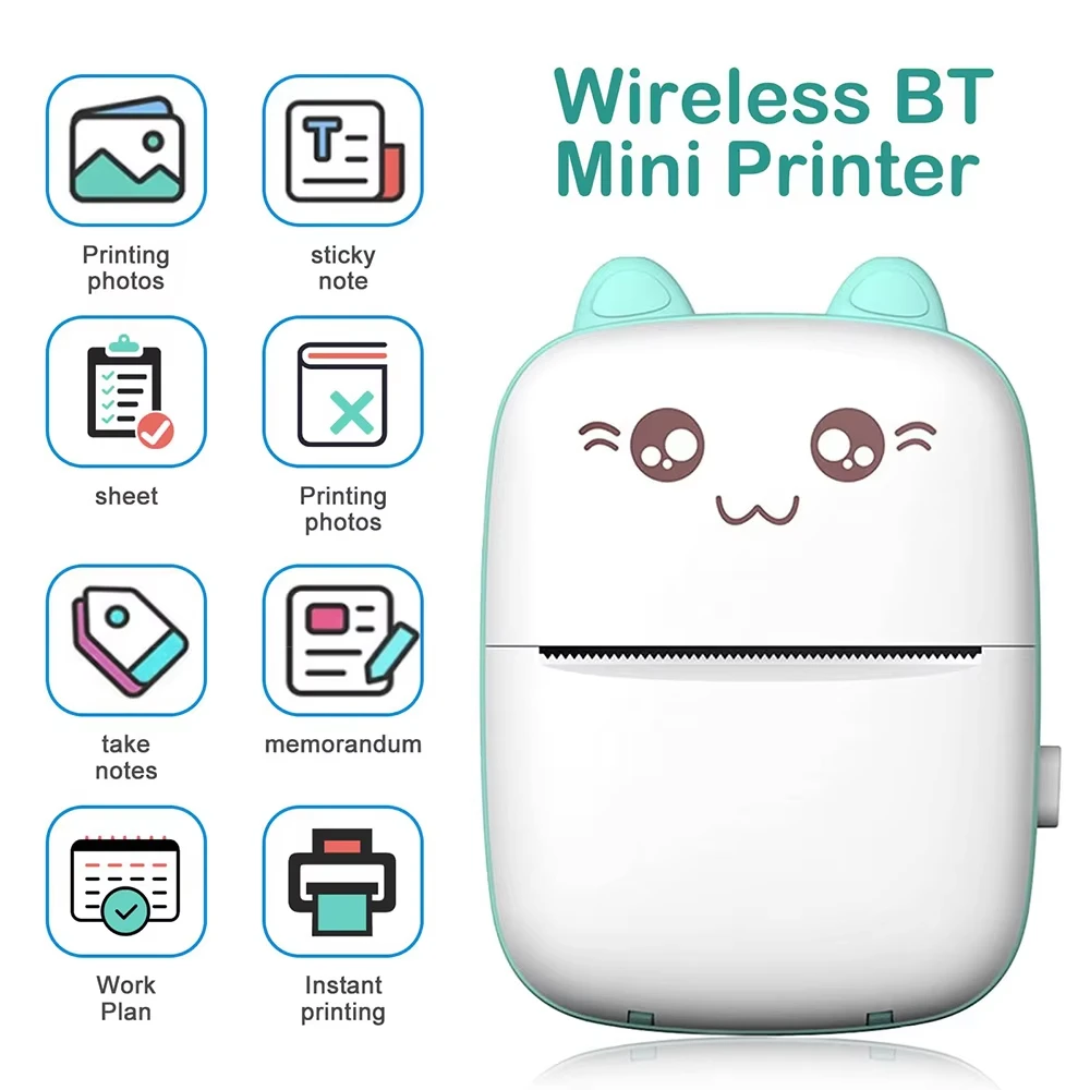 Mini Thermal Printer Sticker Printer with 10Roll Printing Paper Portable Printer Mini Pocket Printer for Journal Notes Kids Gift