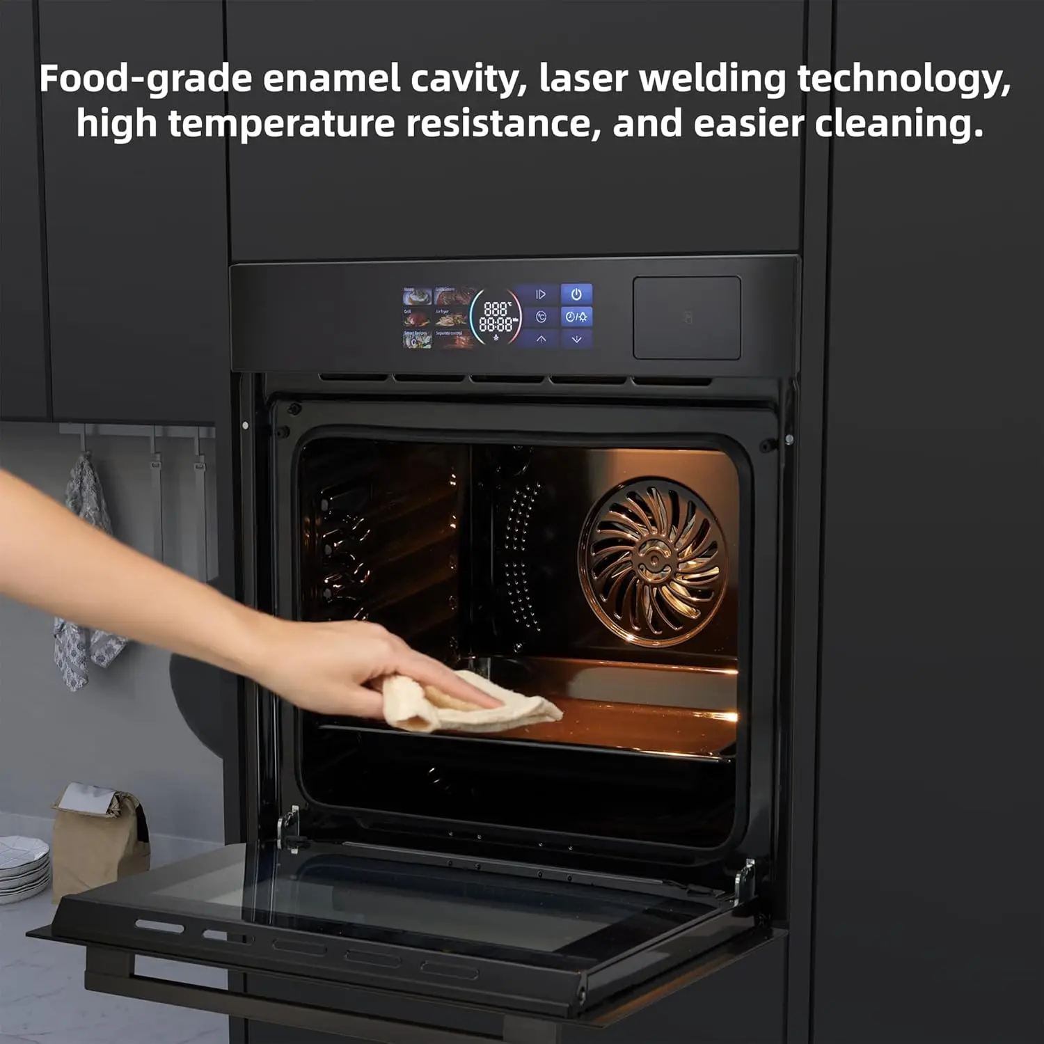 فرن حائط فردي مقاس 24 بوصة، فرن بخار كهربائي مدمج مع 8 أوضاع للخبز والقلي الهوائي، 2.5 قدم مكعب. الحمل الحراري الجدار