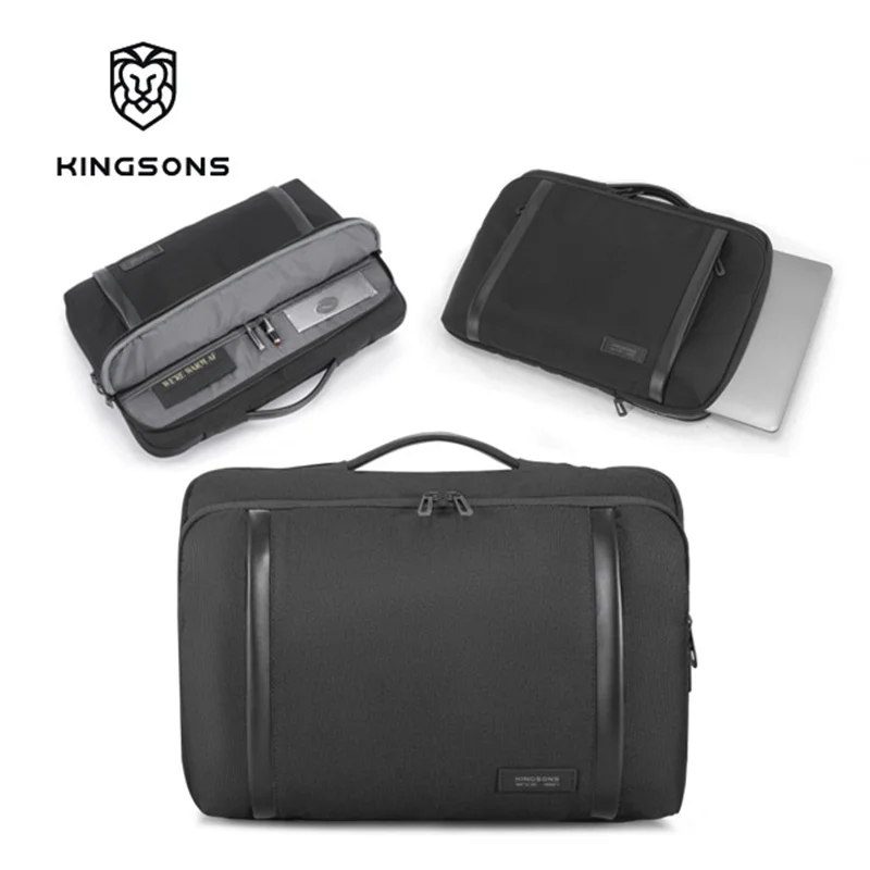 Kingsons 남자 15.6 인치 노트북 슬리브 가방 초박형 비즈니스 여행 핸드백 간결한 경량 남성 서류 가방 방수 블랙