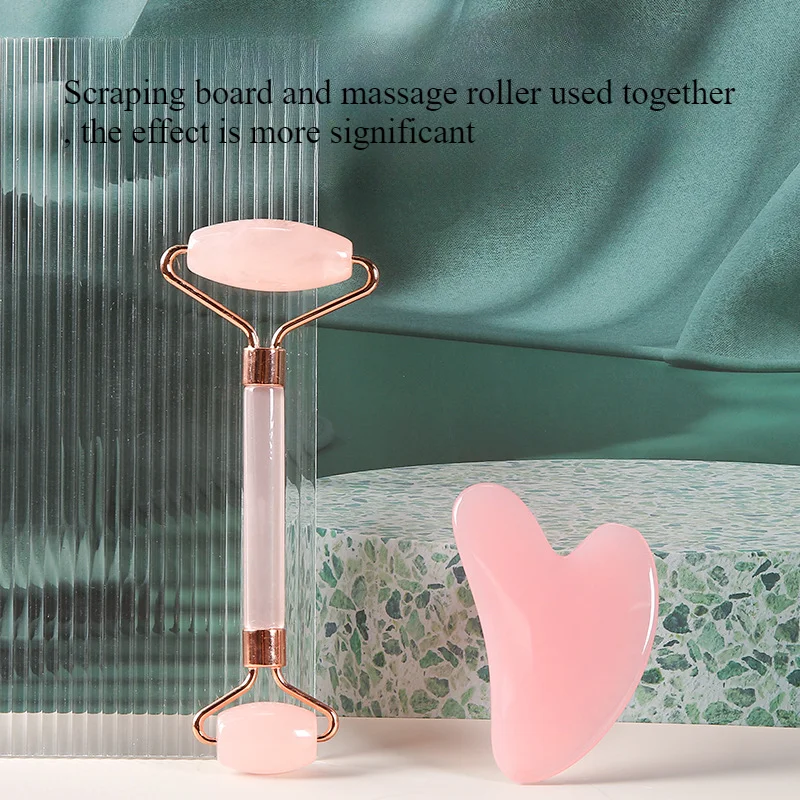 

Rose Quartz Powder Crystal Jade Roller Massage Spa Pink Face Massagers gua sha Natural Stone guasha Beauty Tool Facial Lift Up