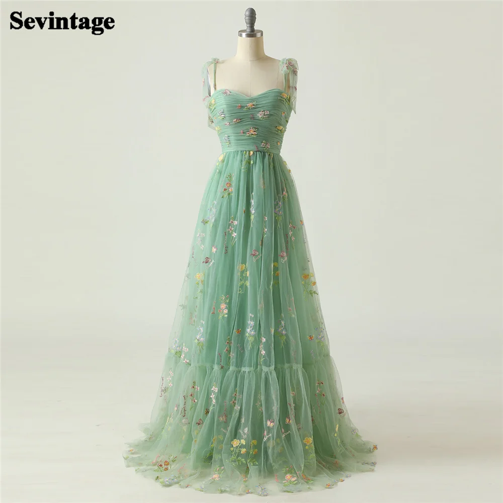 Sevintage Fairy Tulle Prom Dress Sweetheart Spaghetti Strap Ruched Floor Length Homecoming Dress vestidos de graduación 2024