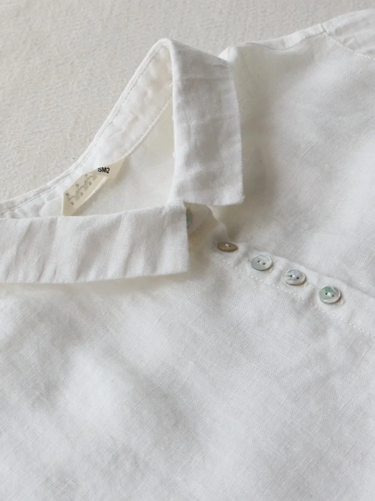 ชุดเดรสผ้าลินินสไตล์อาร์ตสำหรั - Casual Loose Linen Shirt Dress บทวิจารณ์และราคา