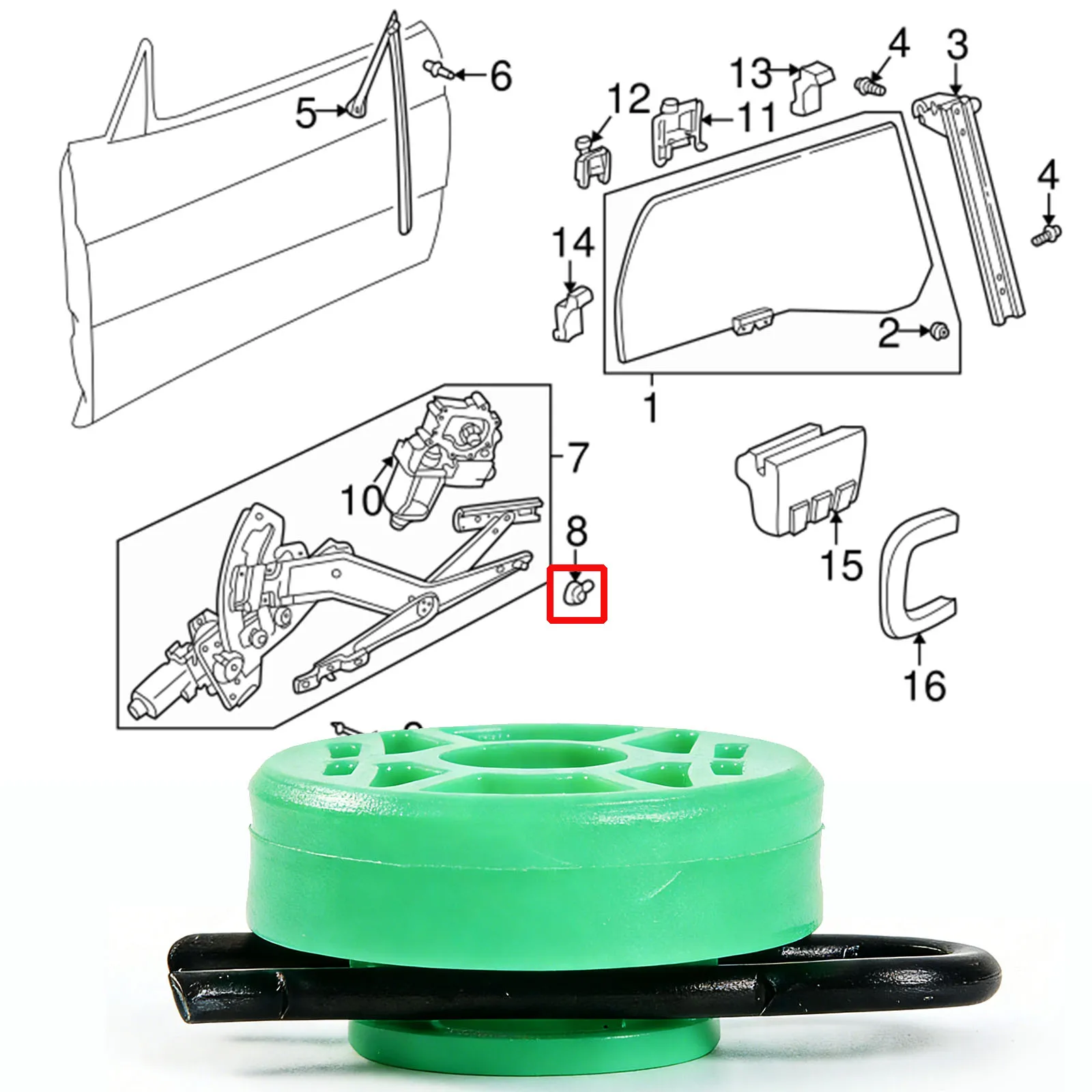 4X For Volvo 850 1993 - 1997 S70 V70 1998 - 2000 Front Green Power Window Regulator Guide Rollers Clips Automotive Goods 4493433