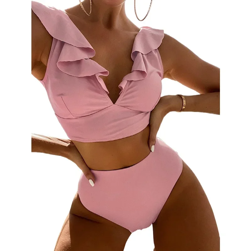 Ladies Two-Piece Bikini Set Sexy Swimsuit Tankini Fashion Ruffled Bikini Swimwear Women Swimming Suit Summer Beachwear Clothing