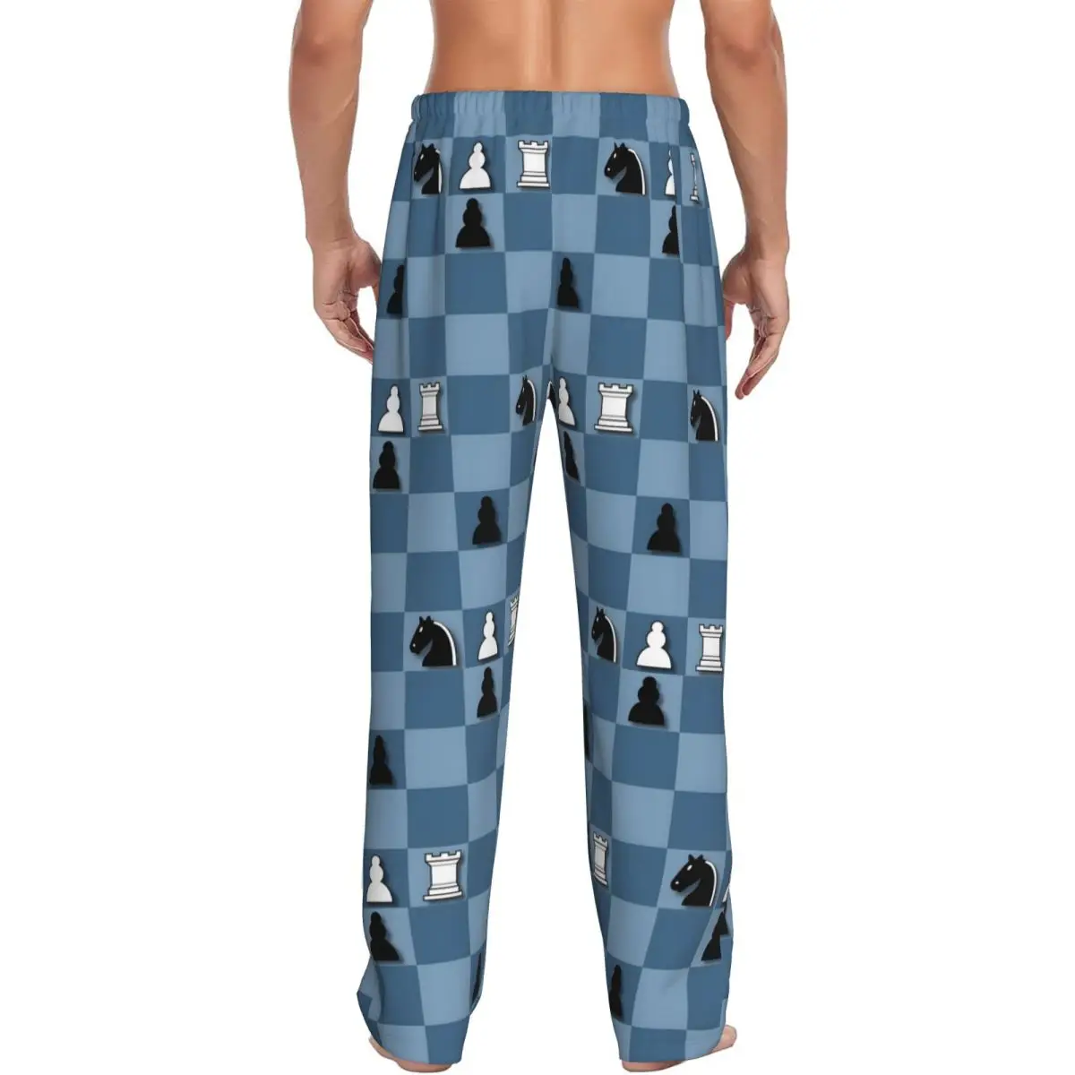 Pantalon de pyjama personnalisé pour hommes, vêtements de nuit, ceinture élastique, jeu d'échecs, bas de salon de sommeil avec poches