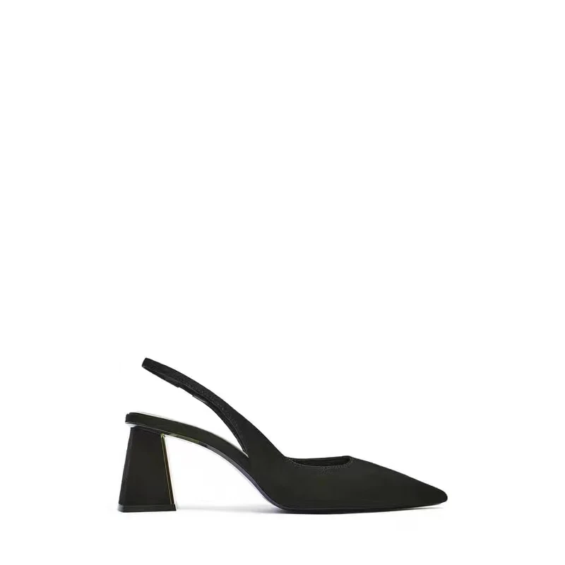 Moda bloku pięty Slingbacks kobiety 2023 spadek szpiczasty nosek pompy eleganckie biuro damskie buty na wysokim obcasie damskie wygodne sandały