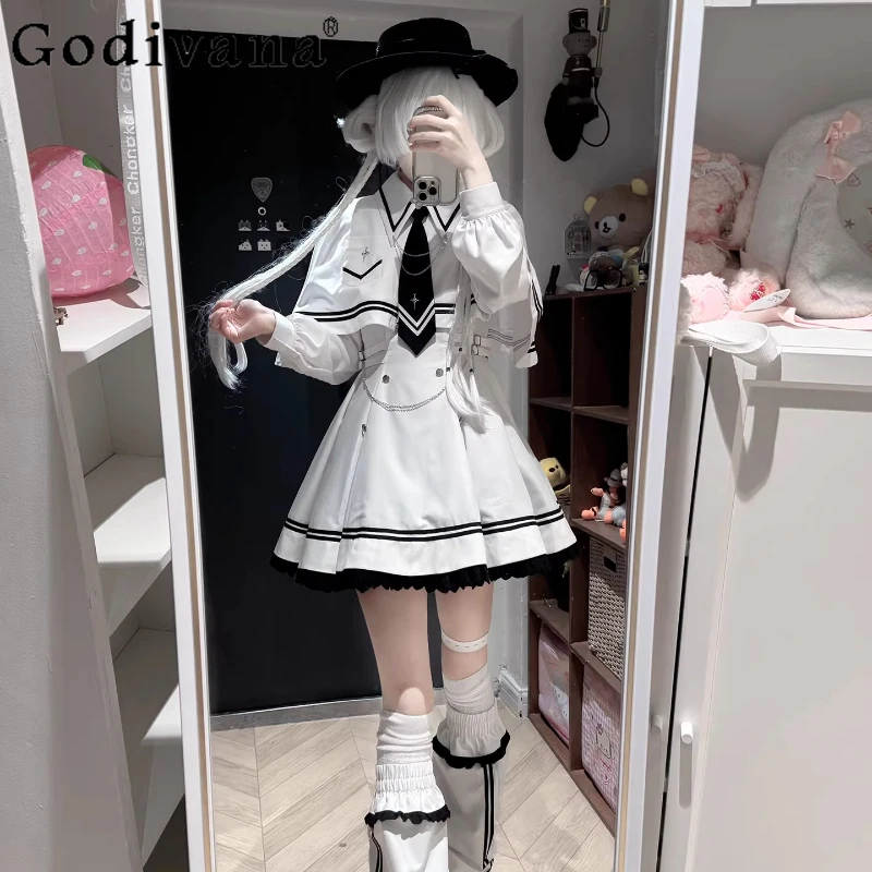 

Japanese Mine Dress Set for Women Spring and Autumn Sailor Uniform Girls Slim Large Size Long Sleeve Dress Cape Leg Warmer Set