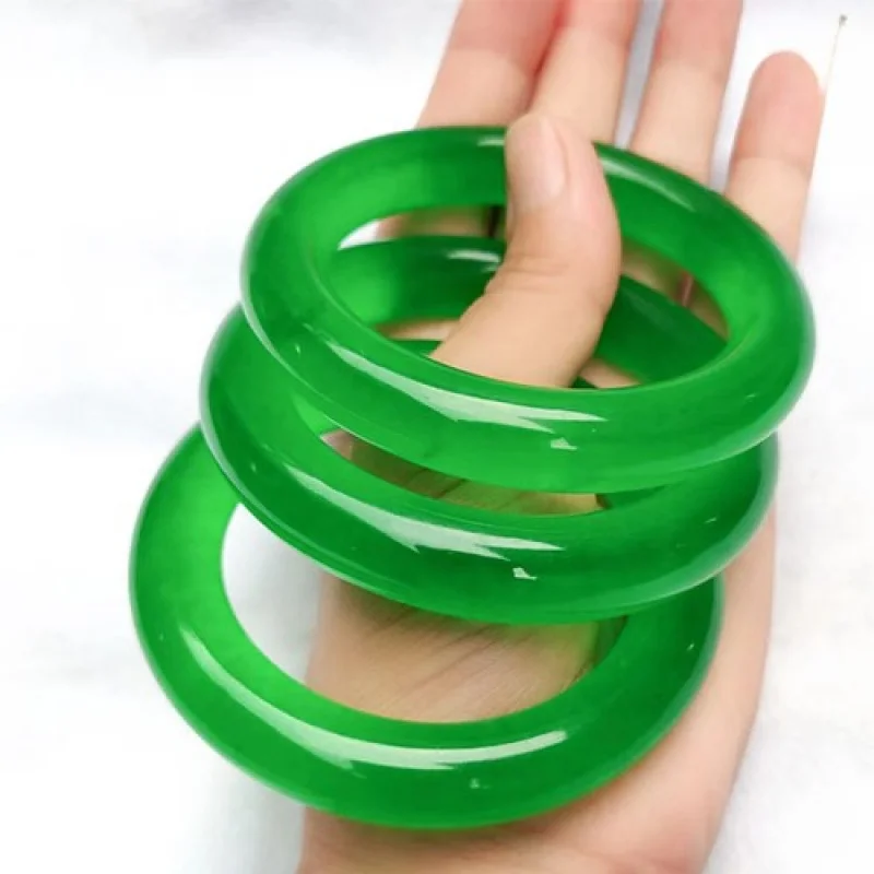 

Certified Natural Grade AAAA Ice Green Burmese Jade Jadeite Bracelet Bangle Gift