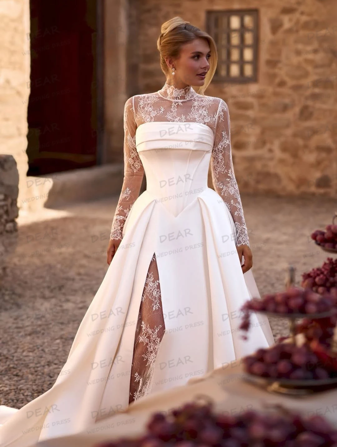 فساتين زفاف دانتيل ساحرة مثيرة زينة على شكل حرف A فساتين زفاف نسائية كم طويل فتحة جانبية 2026 مخصصة فيستدوس دي نوفيا #3