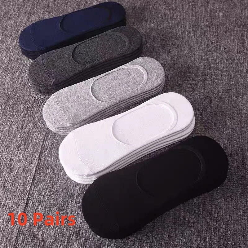 10 Pairs Invisible Socks for Men Ankle Short No Show Solid Color Cotton Non-slip Silicone Summer Thin Unisex Sock Breathable