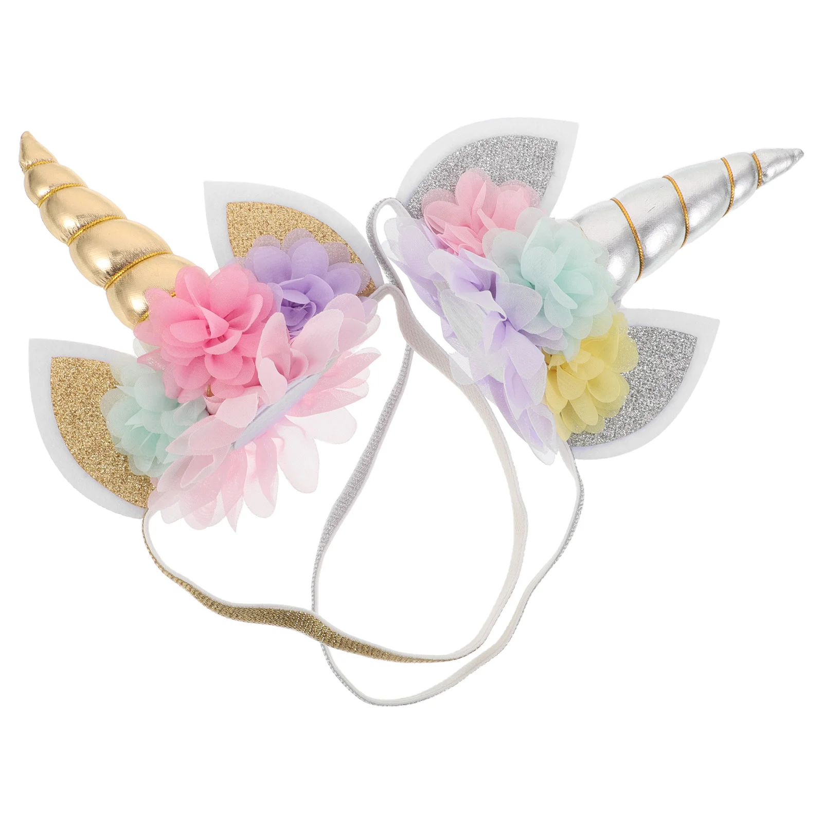 

2Pcs Children Headbands Elastic Floral Spiral Glitter Horn Cat Ear Hairbands Birthday Party Cosplay Accessories