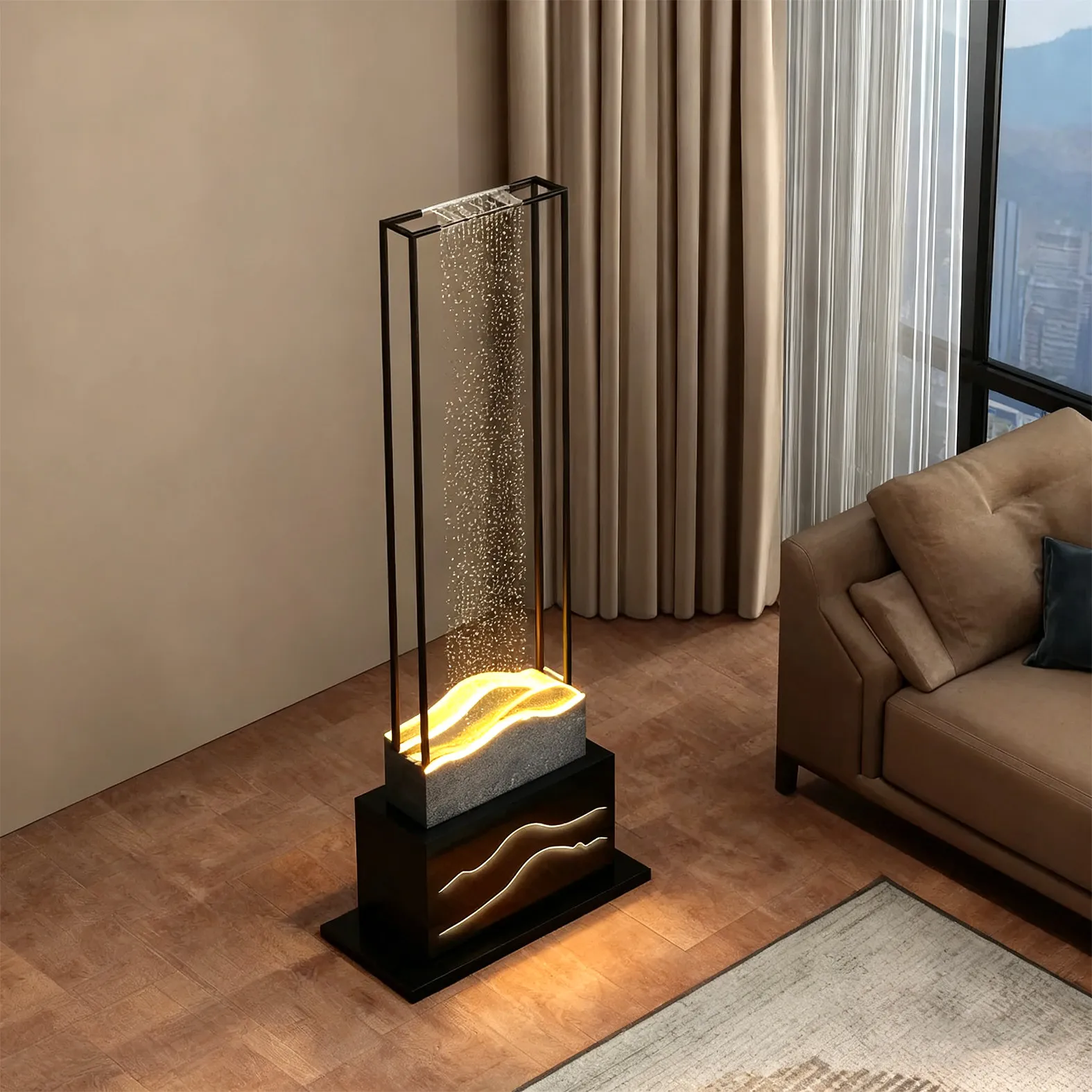 Flowing water ornament housewarming gift stainless steel landscape living room water circulation floor lamp