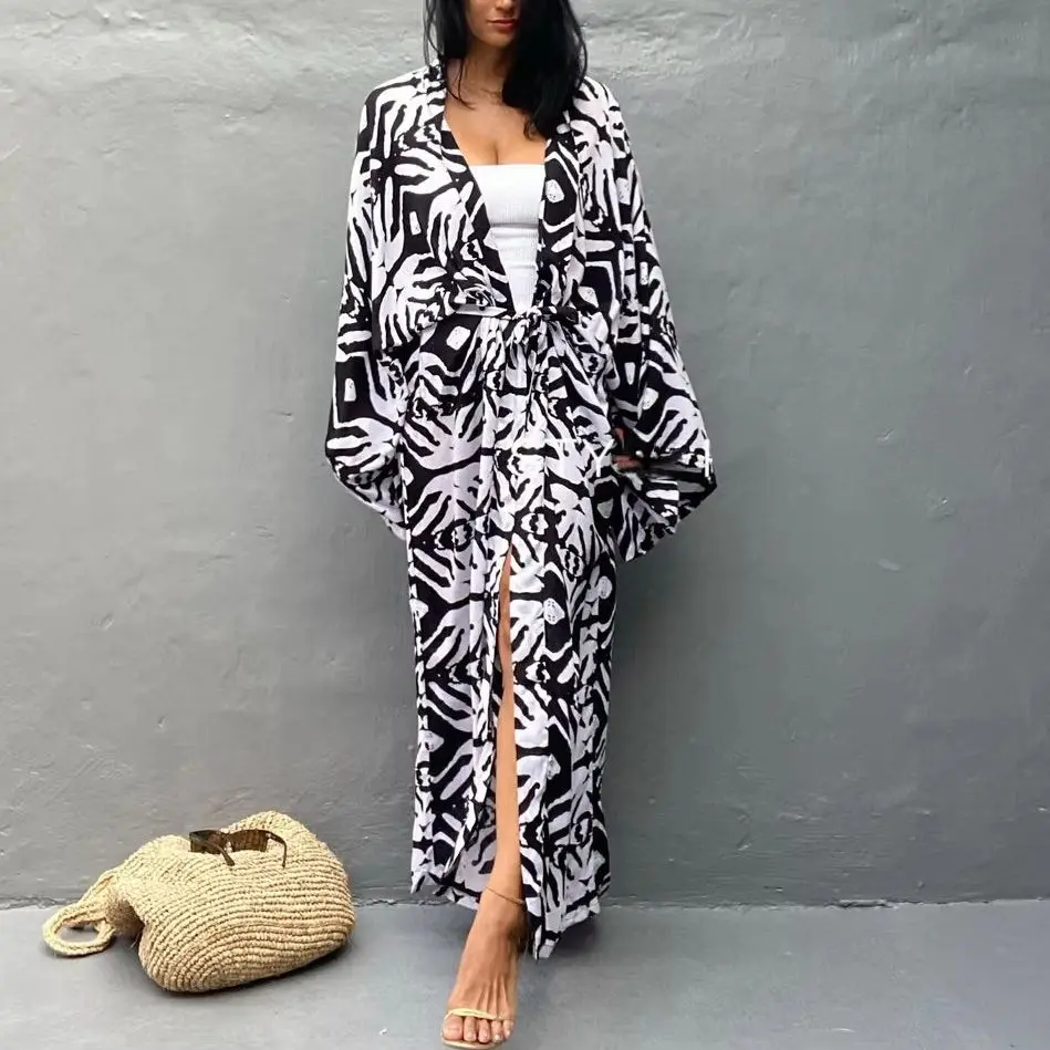 

Leopard Print Beach Dress Tunic Cover up Embroidery Kaftan Saida de Praia Women Bikini Cover-up Pareo Sarong Beachwear