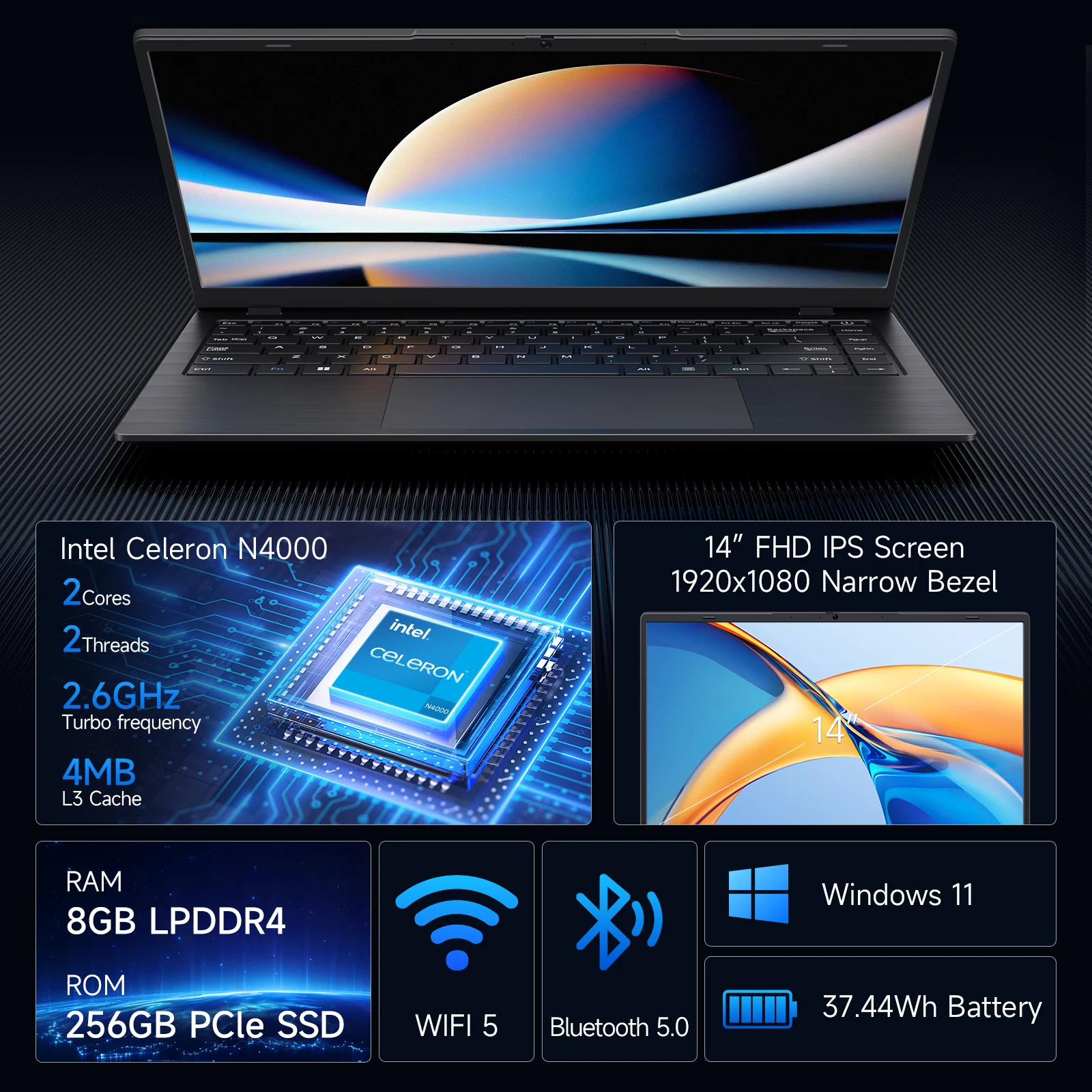 14 pulgadas Windows 11 portátiles nuevo N4000 2,6 Ghz 8GB RAM 256GB ROM Notbook Pc ordenador portátil