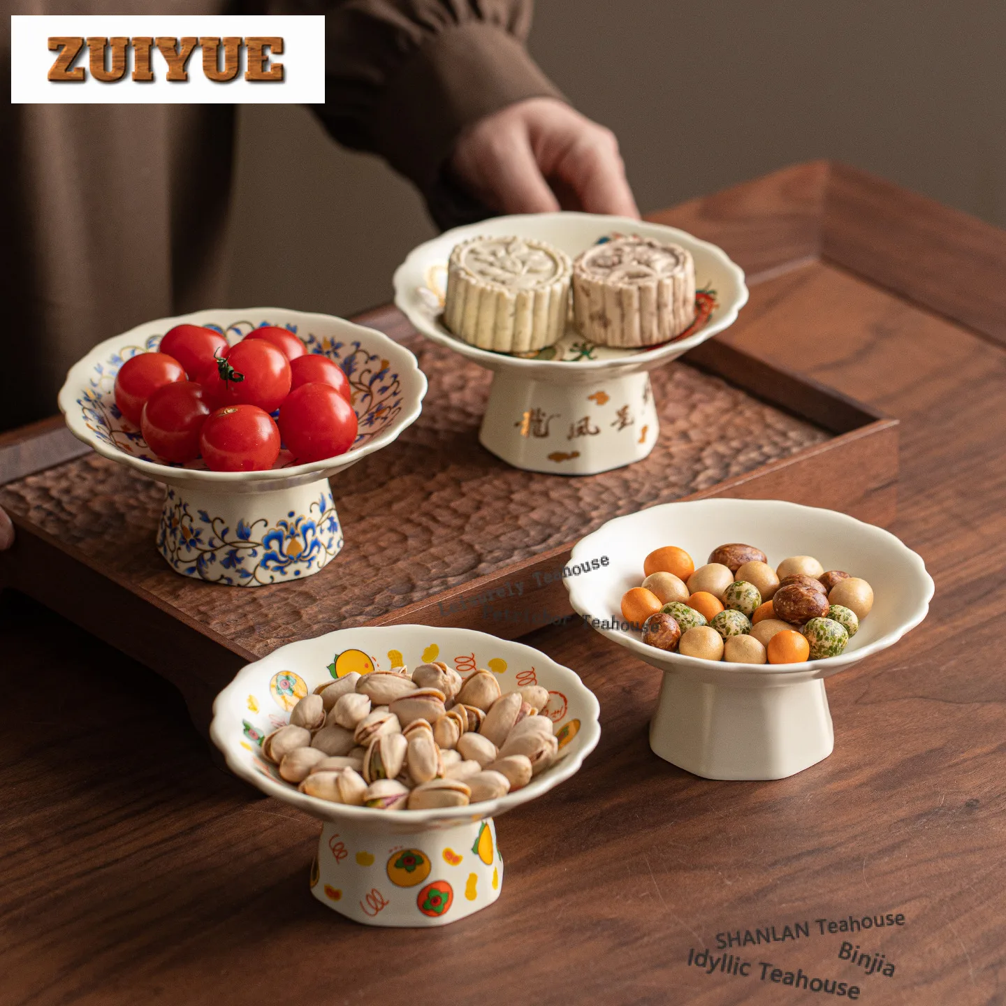 Butter Yellow High Foot Fruit Dishes Elegant Pastry Plate Refreshment Fruit Plate Dessert Tray Serving Tray Tea Ceremony Gift