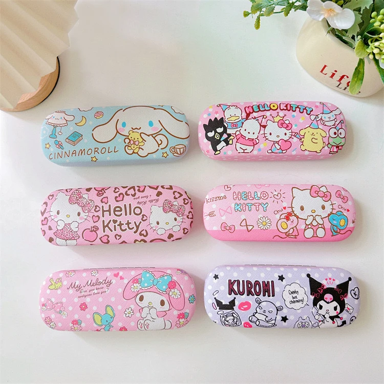 Sanrio Hello Kitty Cinnamoroll Kuromi Glasses Case Anime Kawaii Cute Creative Travel Portable Girls Myopia Glasses Storage Box