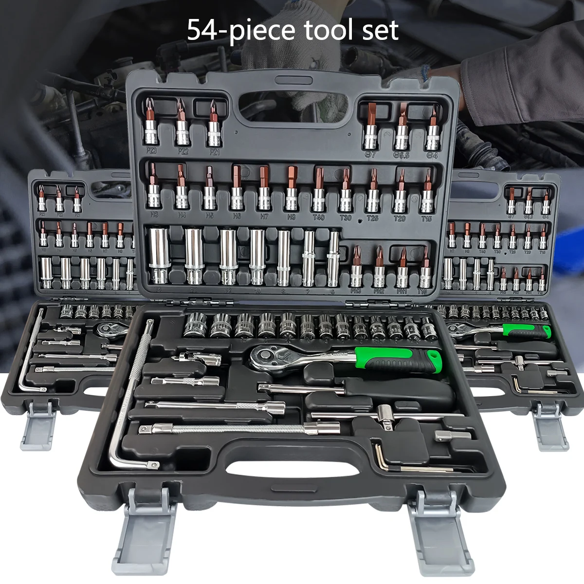 

Industrial-grade 54-piece multi-functional quick-action ratchet socket set for household use and automotive repair kit set